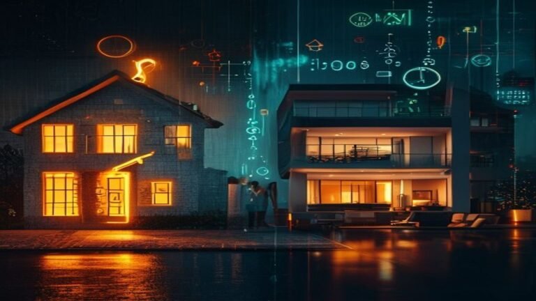 Comparação visual entre comprar imóvel versus alugar com liberdade financeira